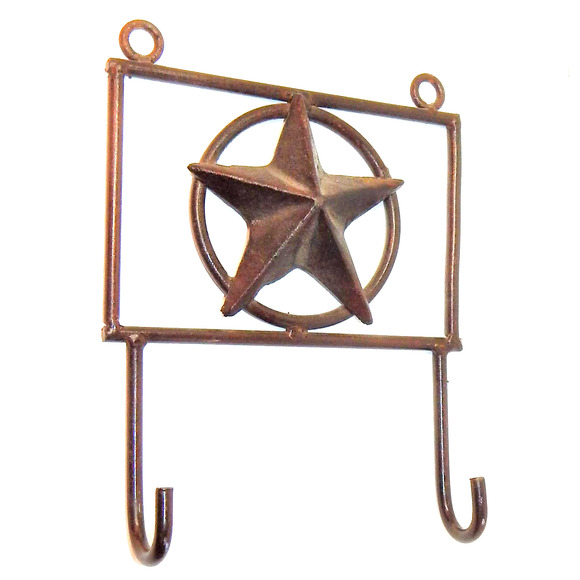 Rustic Wrought Iron Texas Star Wall Mount Hooks - Picture 1 of 7